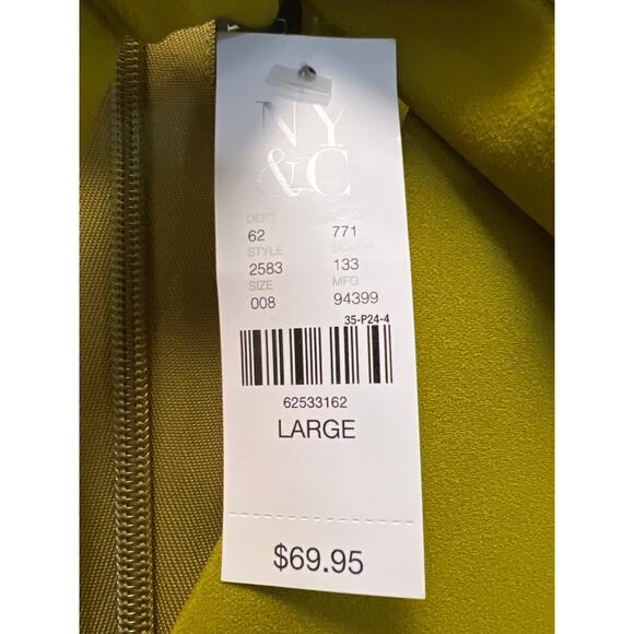 NWT NY & C Women’s Cap Sleeve Tie Neck Sheath Dress Office Career Size L Green - Picture 3 of 5